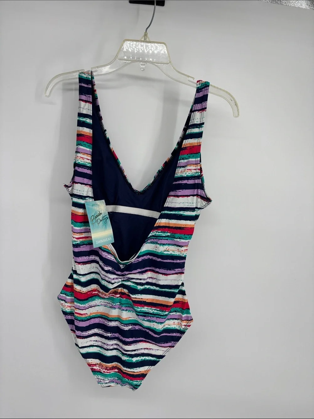 Beach Party side gold beading and plunge  back NWT lined swimsuit size 10